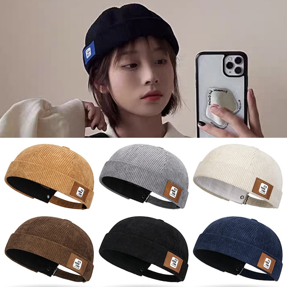 Boné De Veludo Cor Sólida Sem Aba Ajustável Retrô Streetwear Unissex Chapéu Cúpula