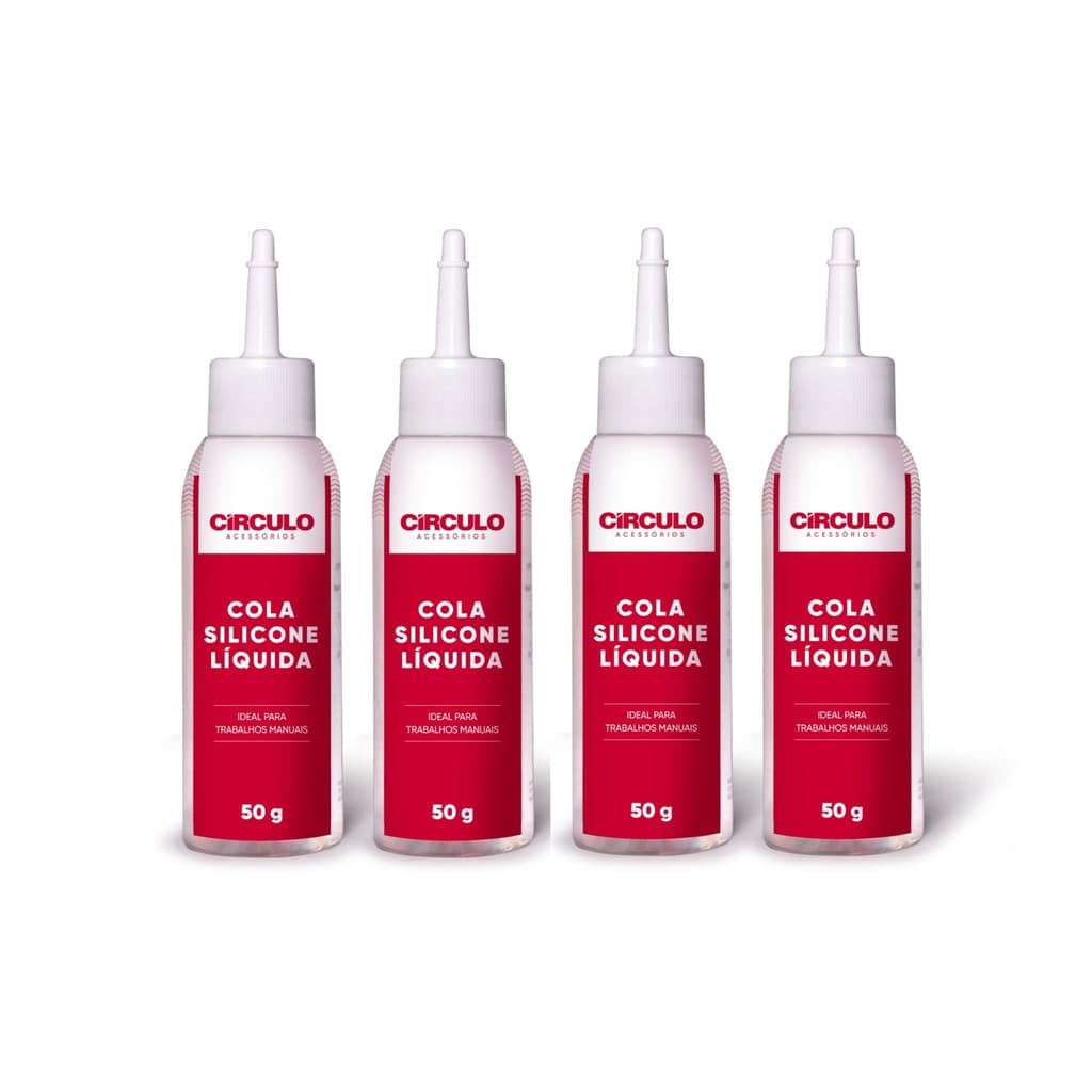 Kit 4 Colas Silicone Líquida 326712 Círculo 50g Fixação Forte Acabamento Transparent Tecidos Papelão