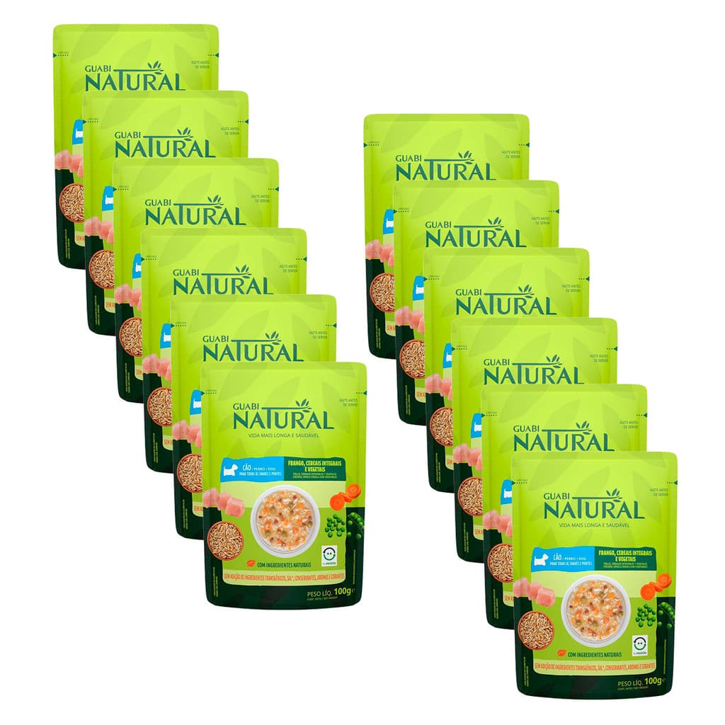 Guabi Natural Sachê Cães Frango Cereais Integrais e Vegetais 100g 12 Unidades