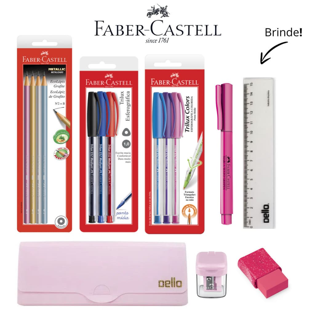 Kit Material Escolar/Volta às Aulas - Estojo Completo Faber Castell/Dello