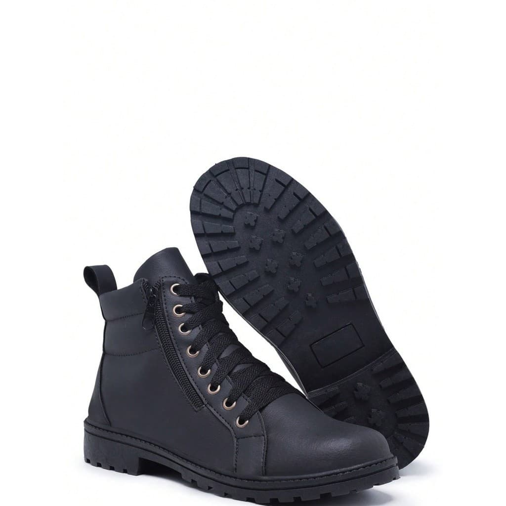bota coturno feminino salto baixo casual cano curto bota blogueira com ziper na lateral tendencia feminica calçado