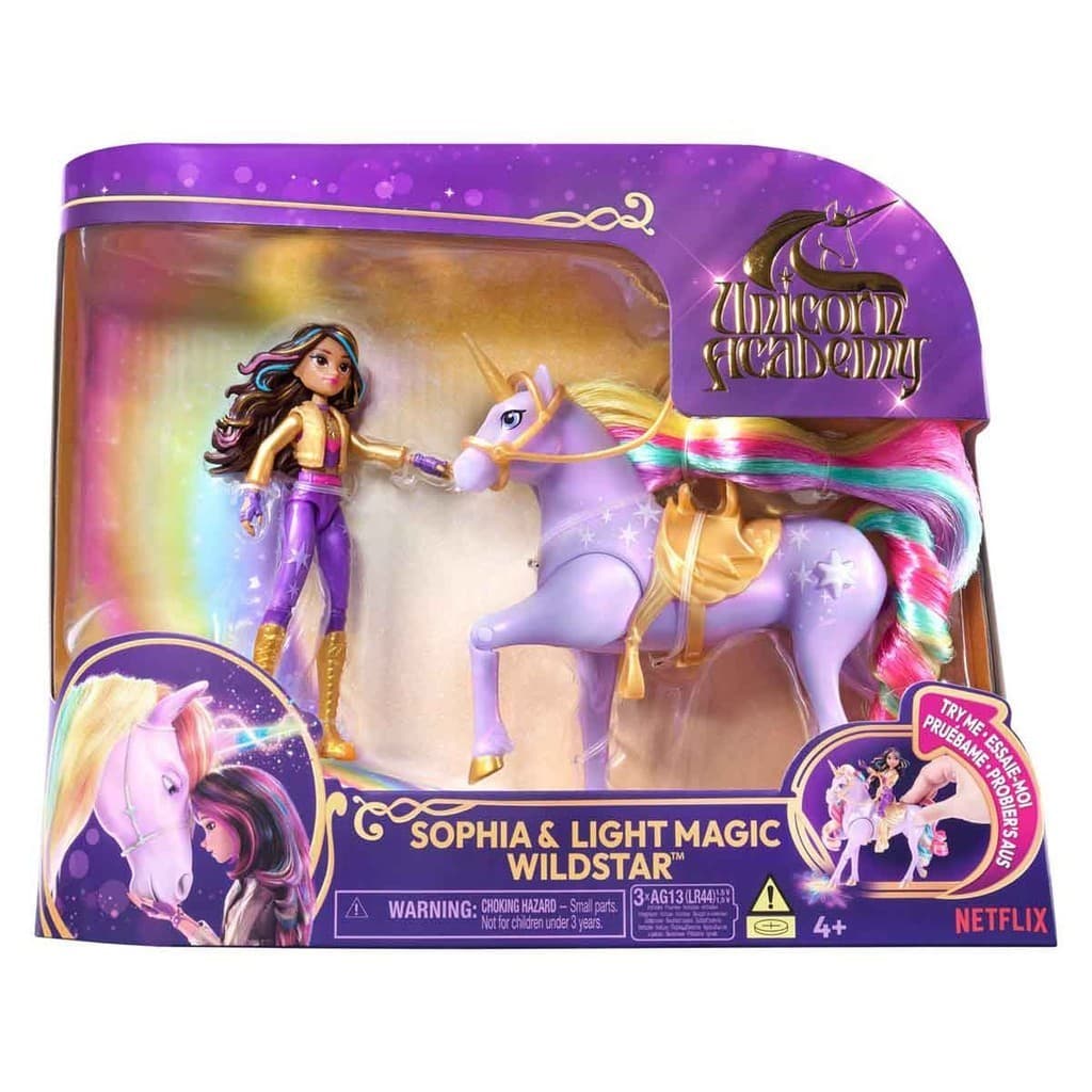 Boneca Sophia, Unicórnio Wildstar com Luz Academia Unicórnio