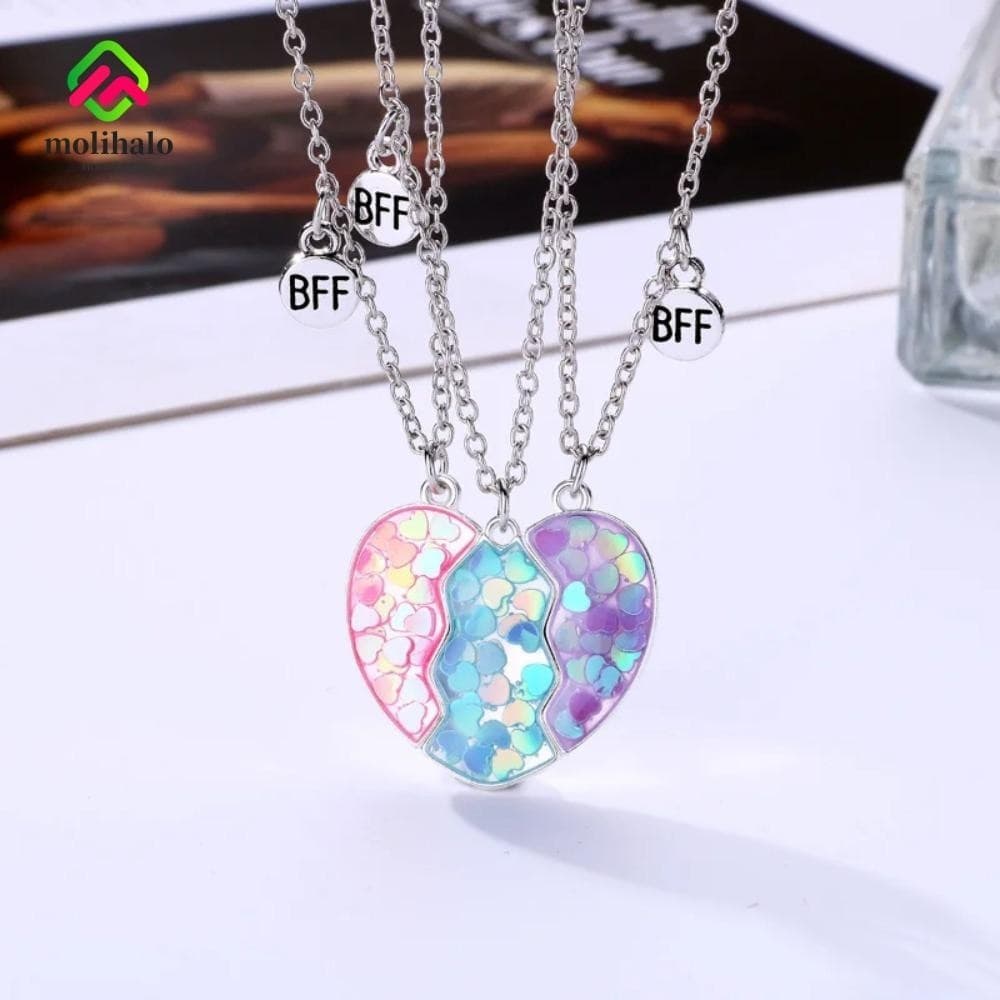 MOLIHALO 3Pcs Colares BFF , Colar De Amizade Jóias Pingente De Coração Amor De Liga Fofa De Moda