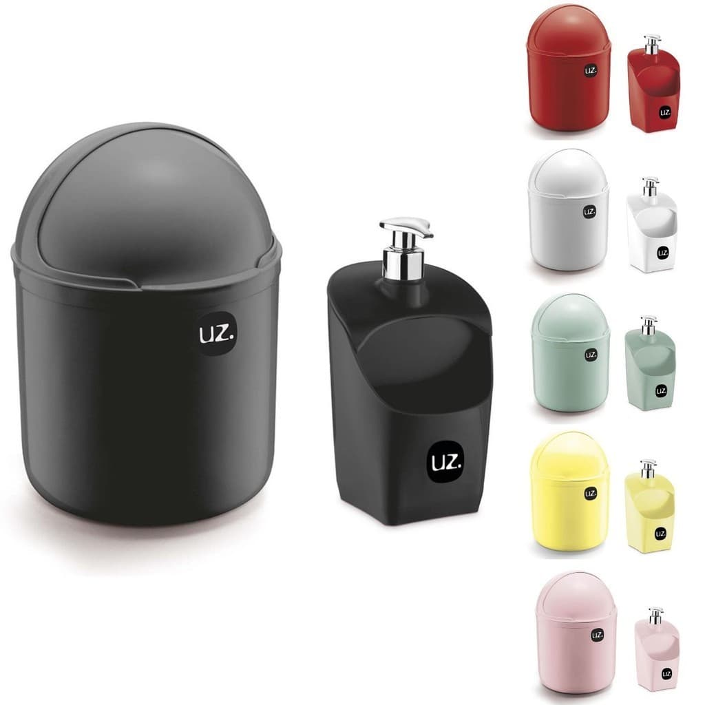 Kit 2 Peças Utilidades Para Cozinha Com Lixeira De Pia 4 Litros E Porta Detergente 500ml UZ