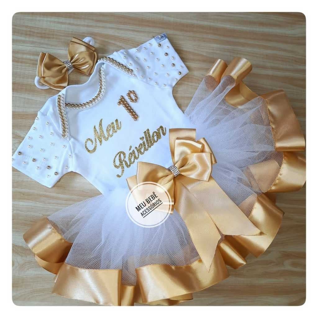 Vestido Meu 1º Réveillon Bebê Menina • Tule + Pérolas • Envio Rápido • Ano Novo 2025 /2026