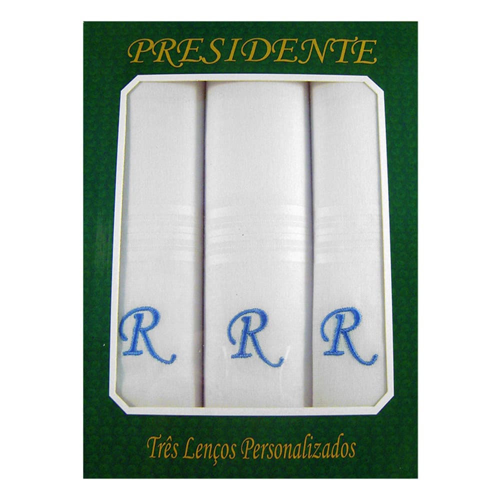 Caixa Lenço Masculino Iniciais Bordadas - Letra R