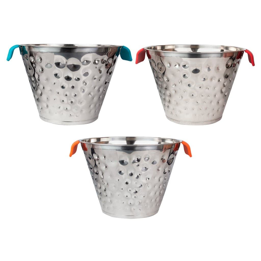 Balde de Gelo Inox Martelado 5L Com Alça Colorida Em Silicone