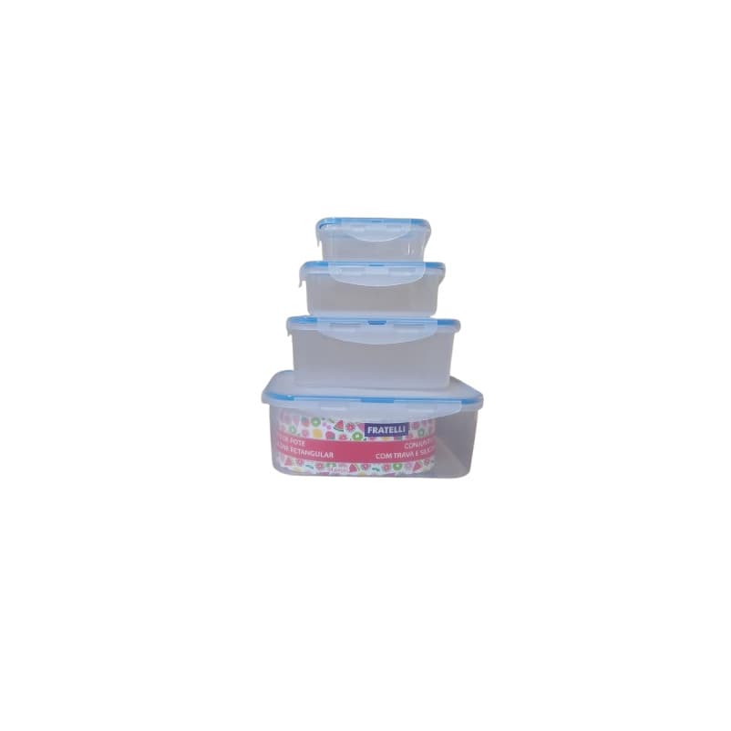 Conjunto de Pote Retangular com trava e silicone