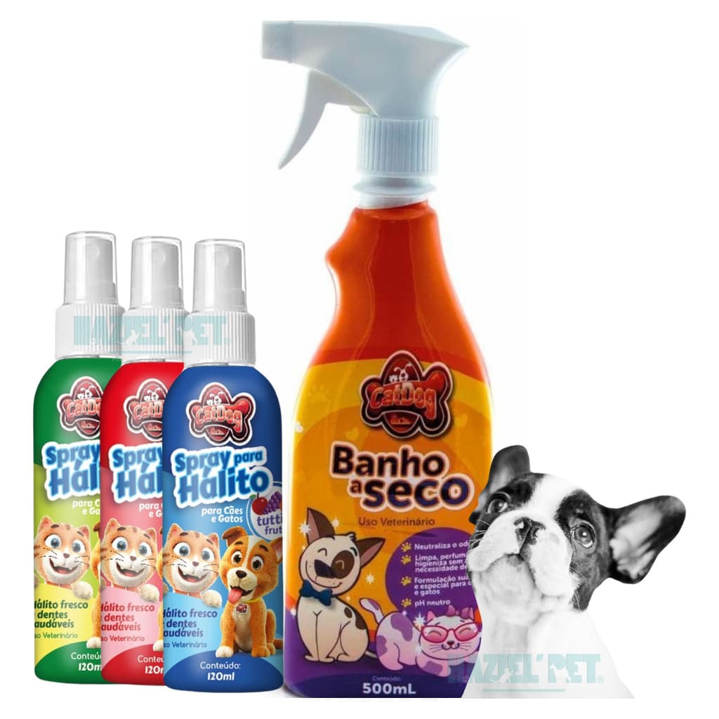 Kit Banho a Seco Cachorro Gato + Spray Bucal Mal Hálito Xo Bafinho 03 Unidades - Pet, Gatos, Pet shop