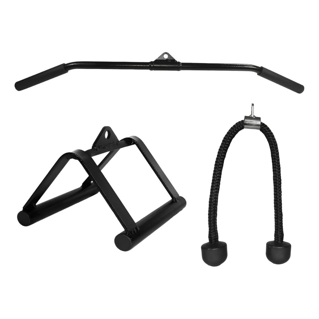 Kit Barra Costas Pulley 1,20m Corda Tríceps Triangulo Maciço