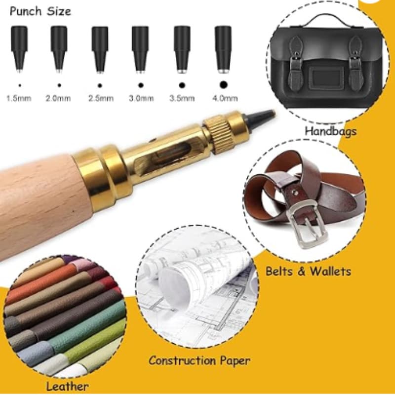 Ferramenta De Perfuração Automática Ajustável , Encadernação , Perfurador De Couro Com 6 Modelos De Brocas