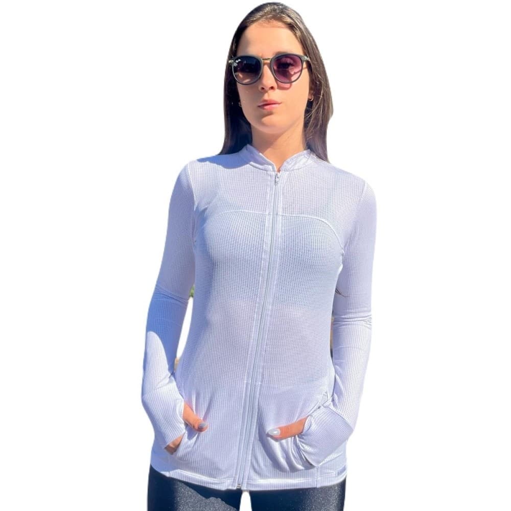 Jaqueta Smart Feminina fitness Esportiva Dryfit Zíper Punhos Abertura Para Dedo Academia