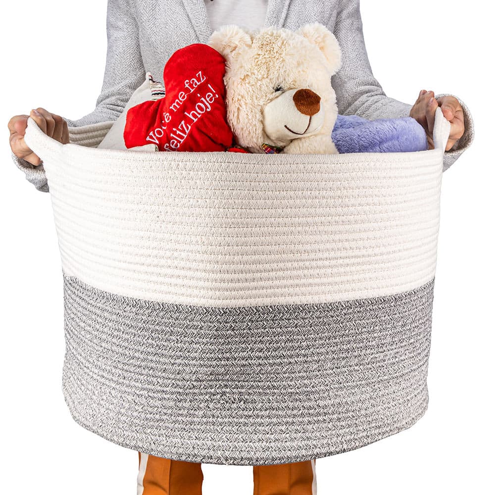 Cesto Organizador De Corda Algodão Para Sala Decorativo Grande Com Alças 31,5x31,5x34