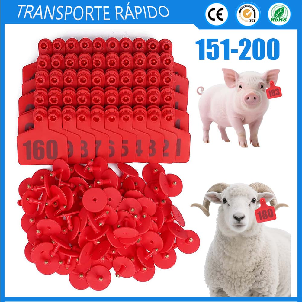 50 Vermelho Brincos P/ Identificacao Bovinos Suinos Ovinos 151 A 200 BIdentificacao Em, Bovinos