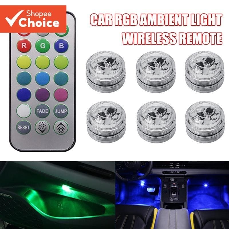 RGB Sem Fio LED Luzes De Atmosfera Interior Do Carro Lâmpada Automática De Controle Remoto Para Automotivo
