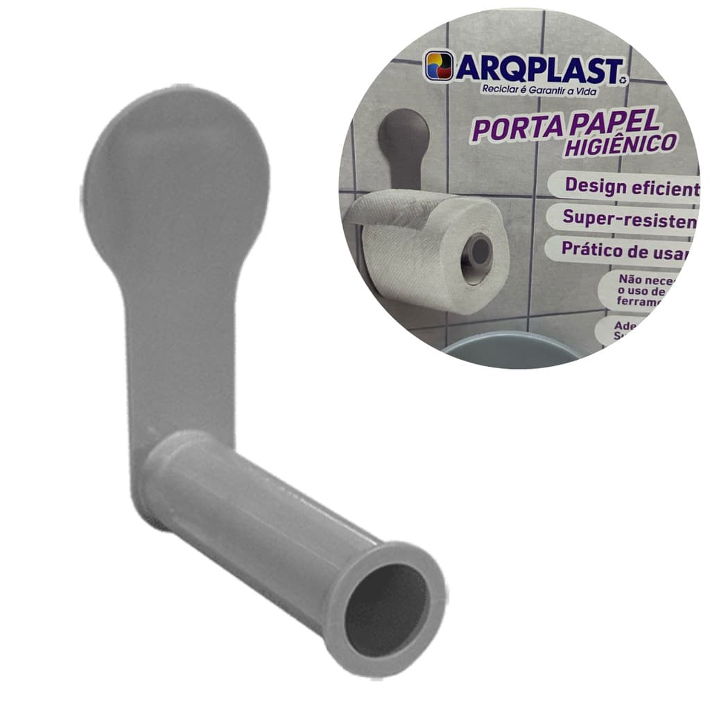 Porta Papel Higiênico de Parede Cinza Com Suporte Adesivo 25960PM ARQPLAST