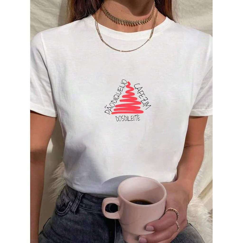 Camiseta Feminina  pão de queijo cafezinho doce de leite Camisa mineiro minas gerais 100% Algodão Várias Cores