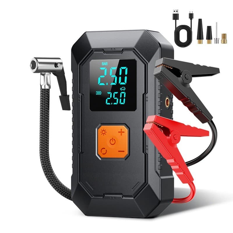 Bomba de Ar Portatil Compressor Inflator Multi-função 4 em 1 PowerBank 6kMah Bateria Calibrador de Carro Auto Pneu