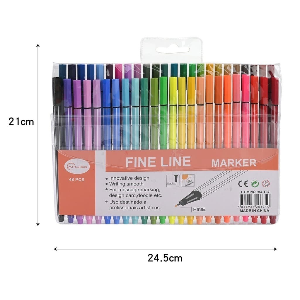 Kit 48 Canetas Fine Line Ponta Fina 0,4mm Coloridas Para Lettering Desenho Bullet Journal Planner Escolar