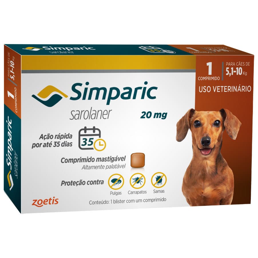 SIMPARIC 20 MG CAES DE 5,1 A 10 KG ANTIPULGAS 1 COMPRIMIDO