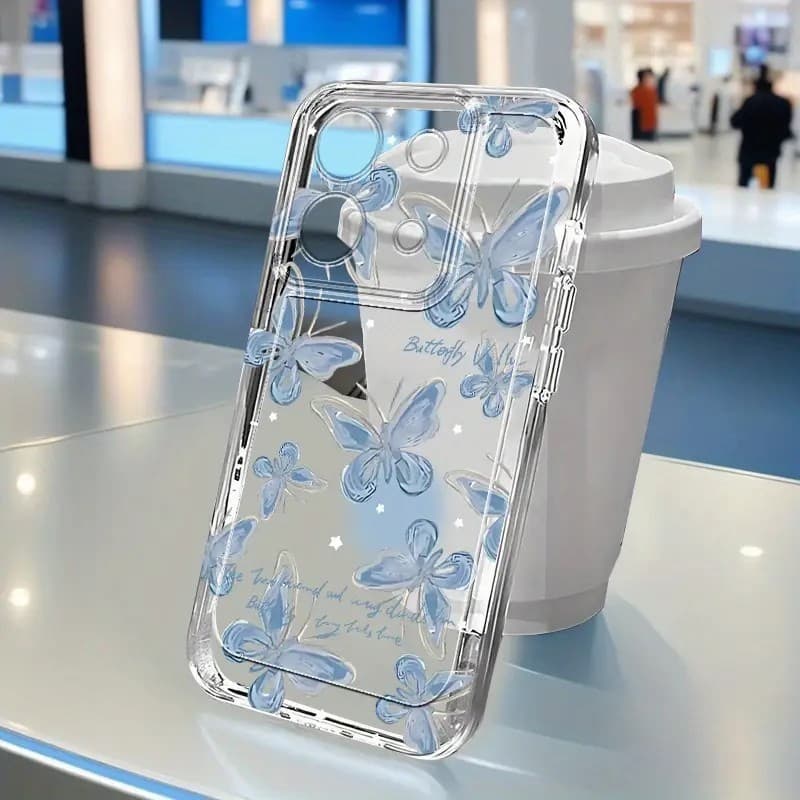Capinha Capa transparente Anti-impacto Borboleta Desenho para iPhone xr xs max 13 11 7/8 12 14 15 16 pro max plus case