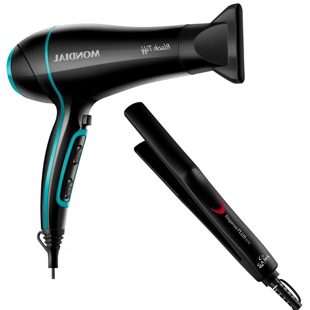 PRANCHA ELEGANZA PLUS + SECADOR DE CABELO MONDIAL BLACK TIFF