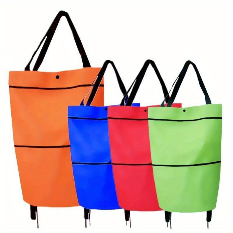 Carrinho De Compras Dobrável Com Rodas , Portátil , Tecido Oxford , Bolsa De Armazenamento Reutilizável