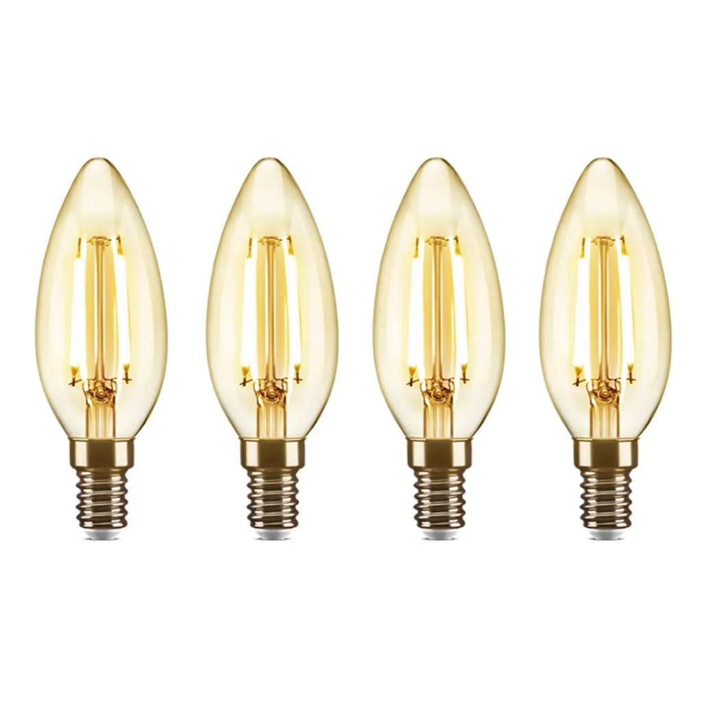 Kit 4 Lampadas Vela filamento Led Ambar Decorativa Vintage