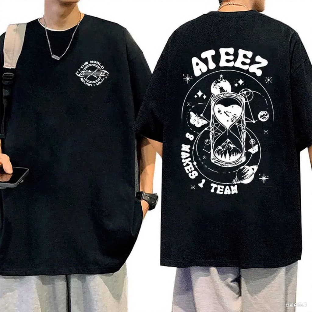 2026 Nova Camiseta Masculino Feminino Oversized Basica Ateez Makes 1 Team Ep Fin Will World Tour Kpop   Premium