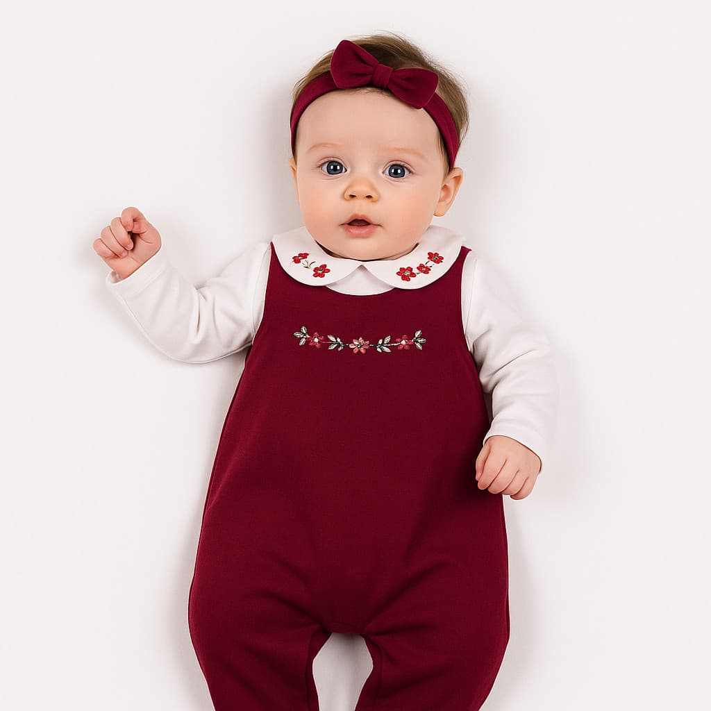 Saída Maternidade Menina Luxo RN 4 Peças Algodão Vestido Macacão Manta Faixa