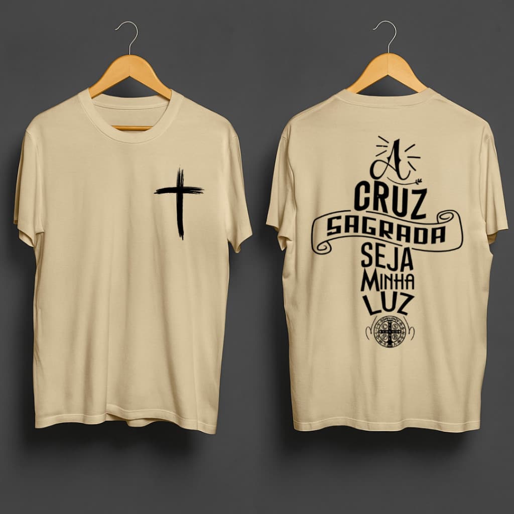 Camiseta Blusa Católica Estampada Cruz Sagrada Frente Igreja Missa Retiro Terço Hallel Qualidade Premium Envio Imediato