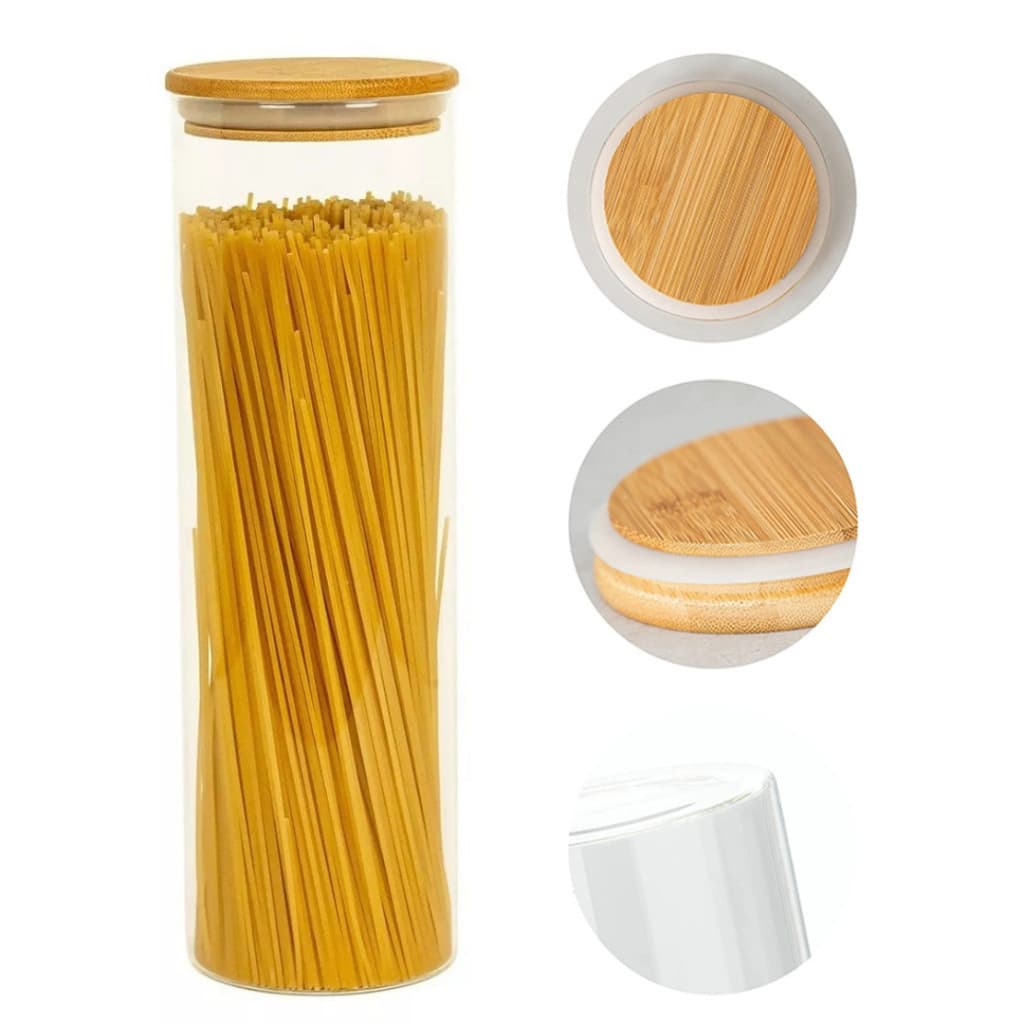 Pote De Vidro Mantimentos 2,1L Com Tampa De Bambu