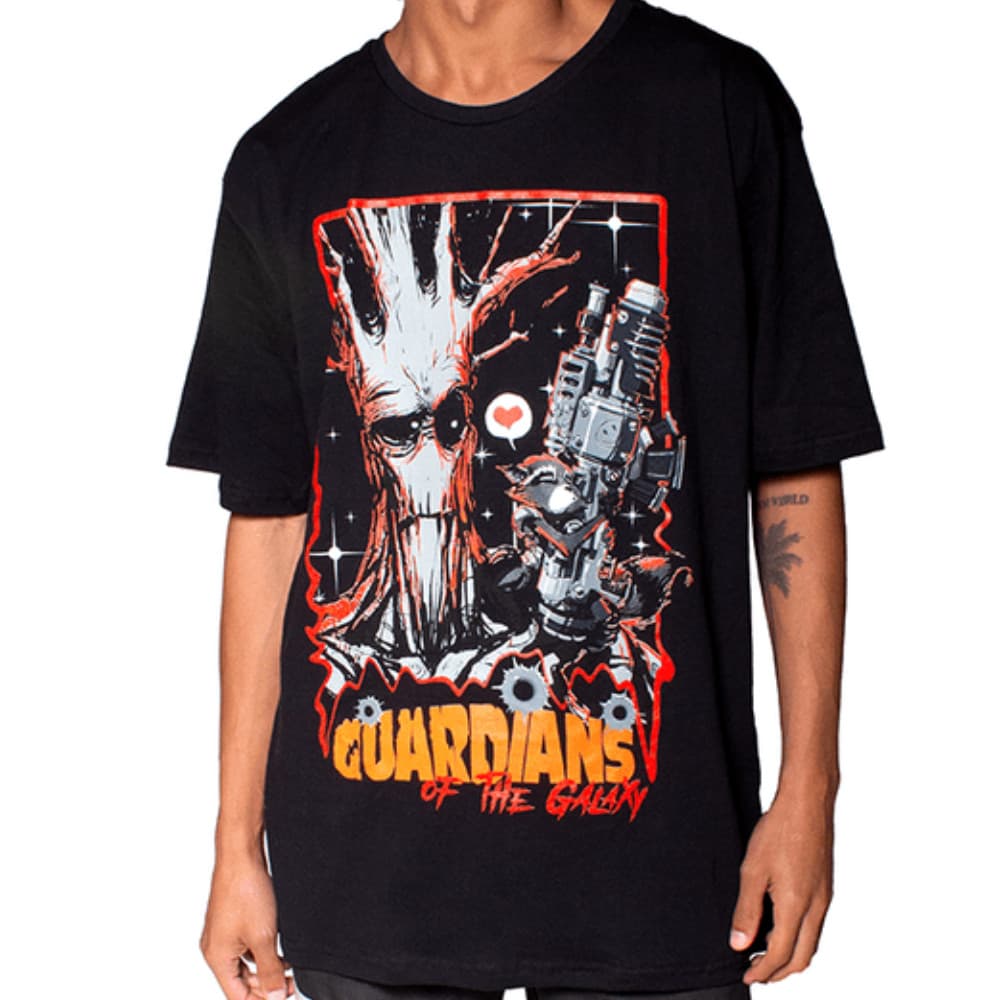 Camiseta - Guardiões da Galáxia Vol.3 Rocket e Groot