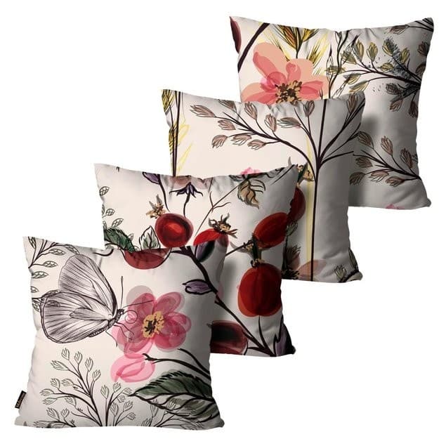 Kit com 4 Capas de Almofadas Borboleta Bege 45x45