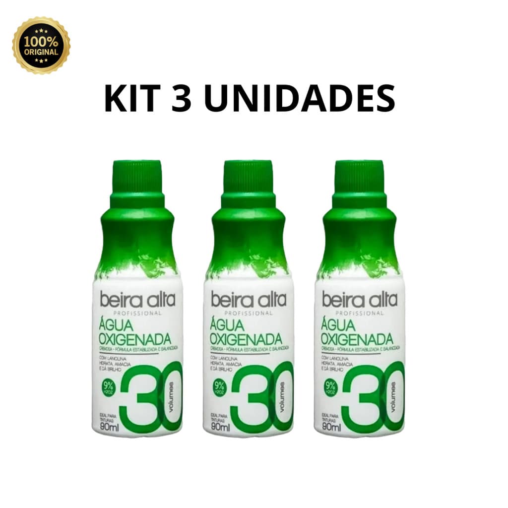 Kit 3 Água Oxigenada 30 Volumes Beira Alta 90ml