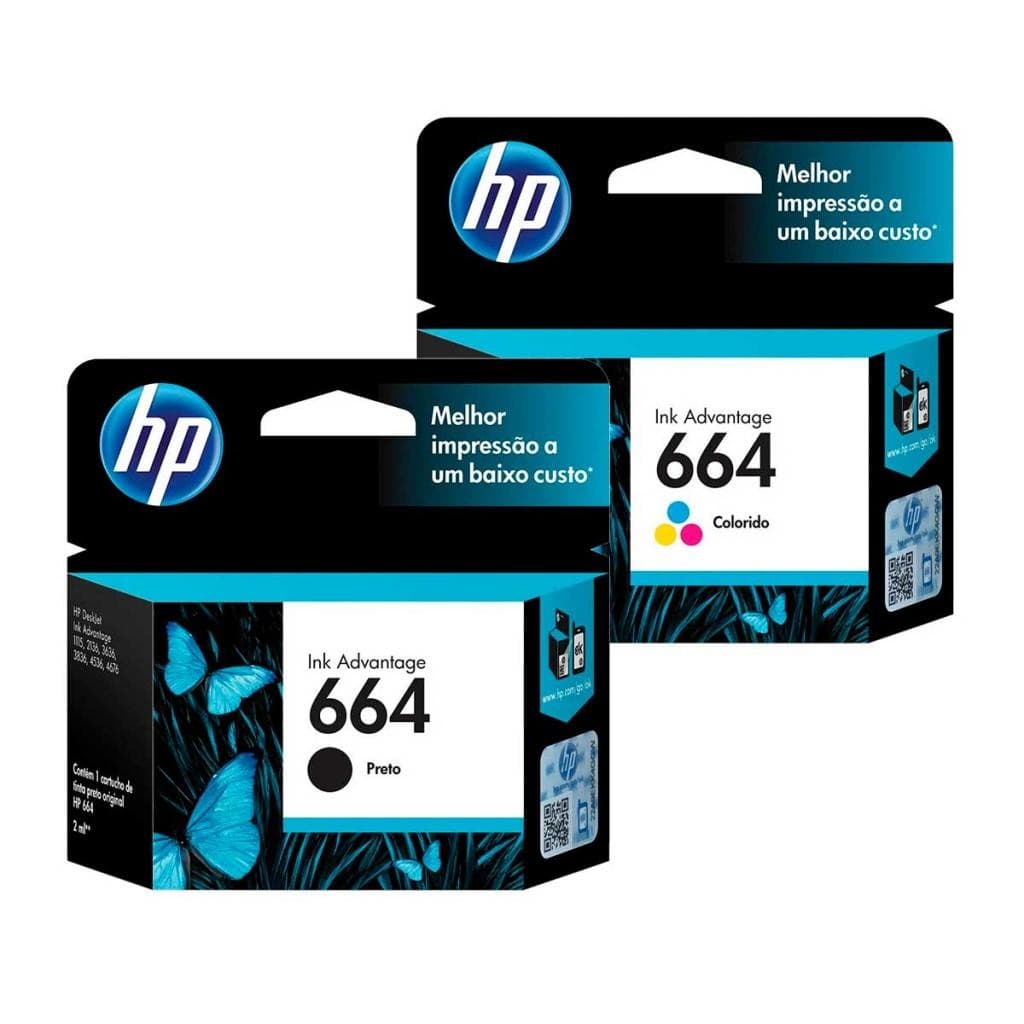 Kit Cartucho Hp 664 Preto  F6V29AB + Cartucho Hp 664 Colorido F6V28AB - ORIGINAL