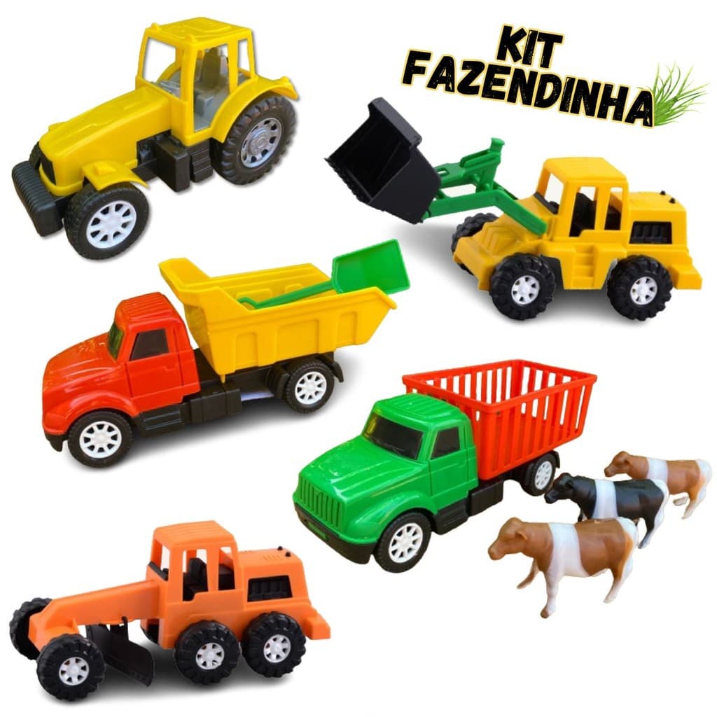 Kit carrinhos sortidos menino fazendinha trator caçamba carroceria areia resistente escola presente barato econômico