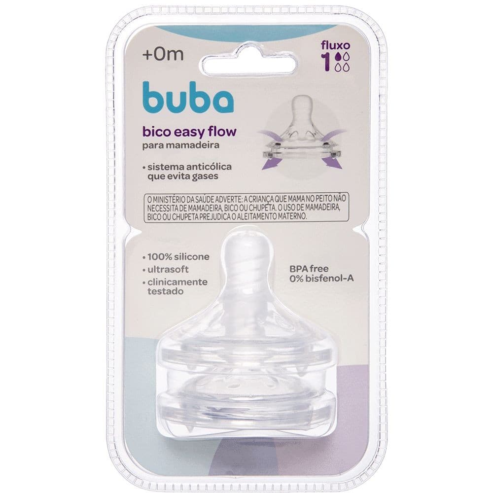 Bico de Mamadeira Buba Easy Flow Fluxo 1 0m+ 2unid bico mamadeira buba