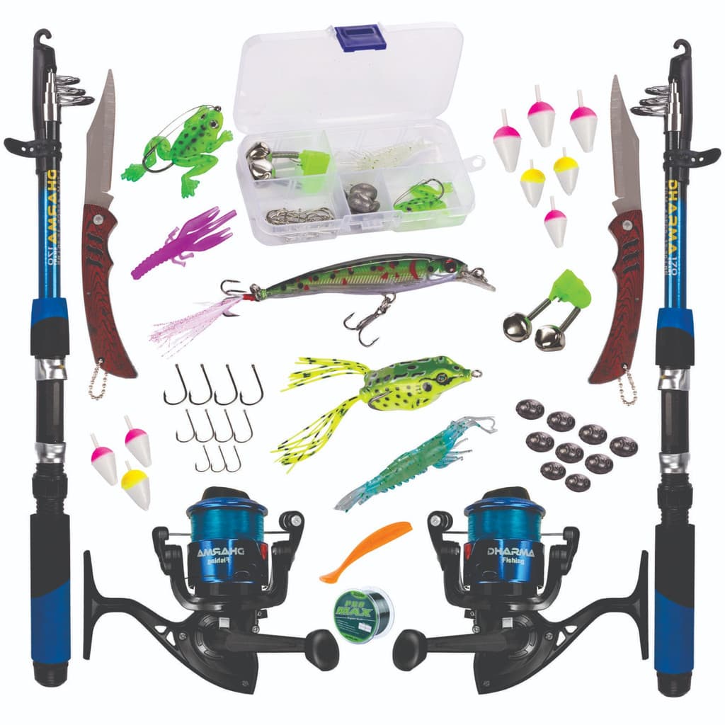 KIT DE PESCA C/2 VARAS + 2 MOLINETES + ISCAS  + ITENS