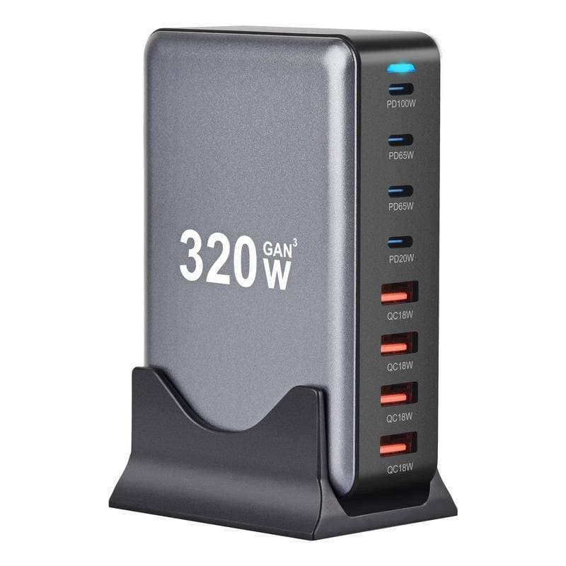 320W GaN Carregador De Mesa 8 Portas USB Type C PD Carga Rápida 3.0 Rápido Móvel