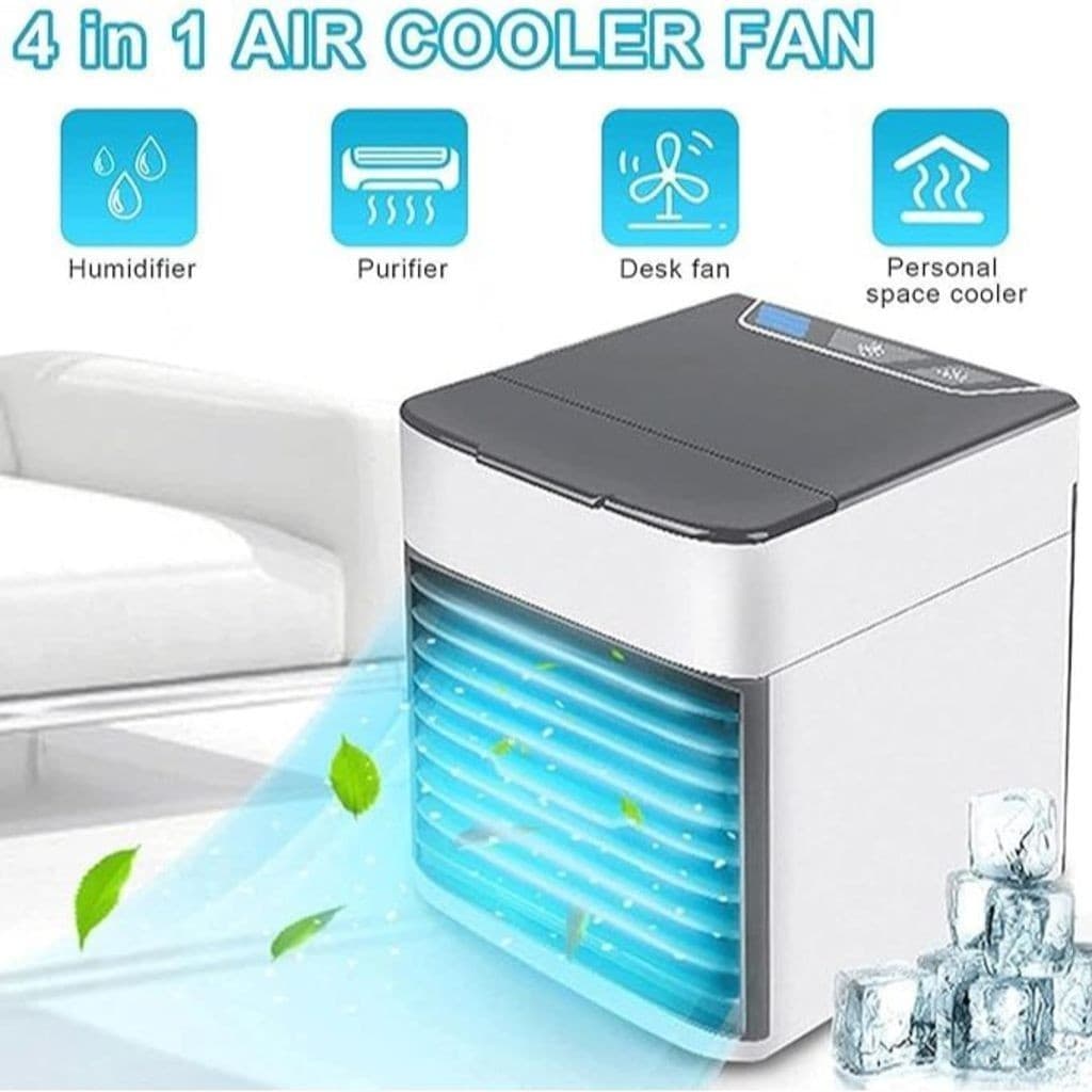 Mini Ar Condicionado Portátil Arctic Air Cooler USB Branco e Preto com Luz LED Umidificador Ar Puro