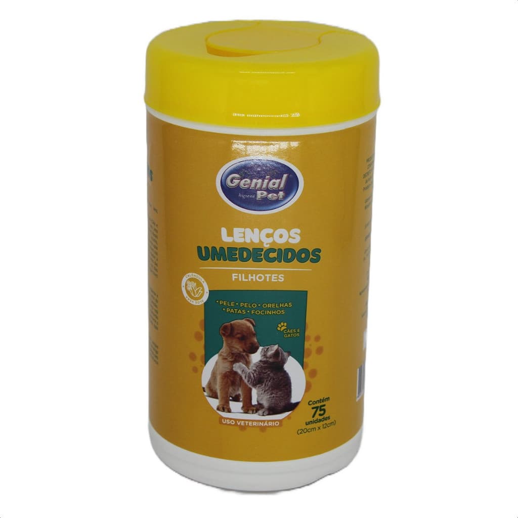 Lenços umedecidos 75 unidades para filhotes Cães e Gatos Genial pet