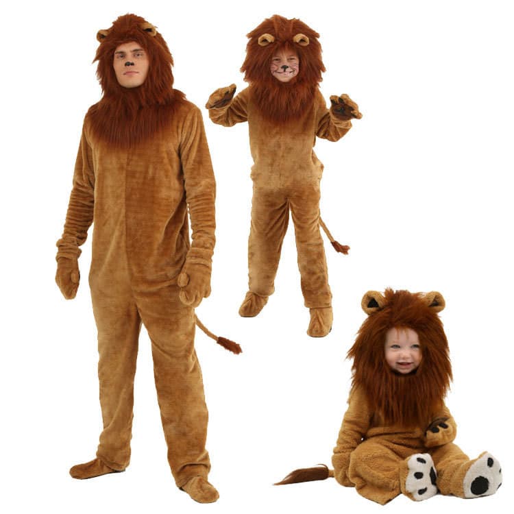 Traje do Dia Das Bruxas Traje Do Le茫o Dos Desenhos Animados COS Partido Animal Desempenho Dan莽a Adulto Crian莽as Traje Desempenho Pai-Filho