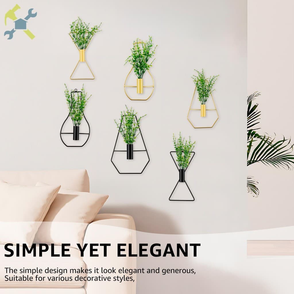 3 Peças De Decoração De Parede Plantador Suspenso Com Plantas Artificiais Vaso De Planta Montado Na De Metal Geométrico