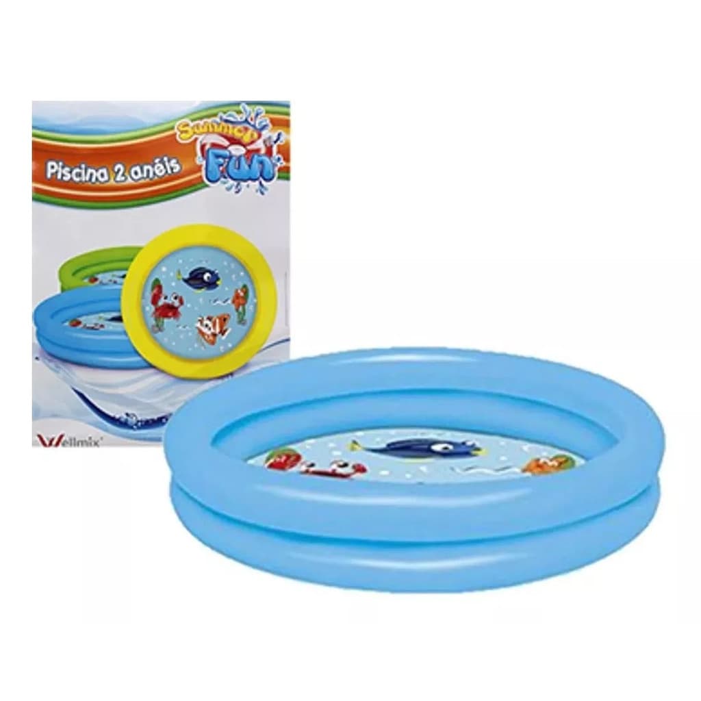 Piscina Infantil Inflável Azul 2 Anéis Com Estampa 61 Litros 76x20cm – Summer Fun