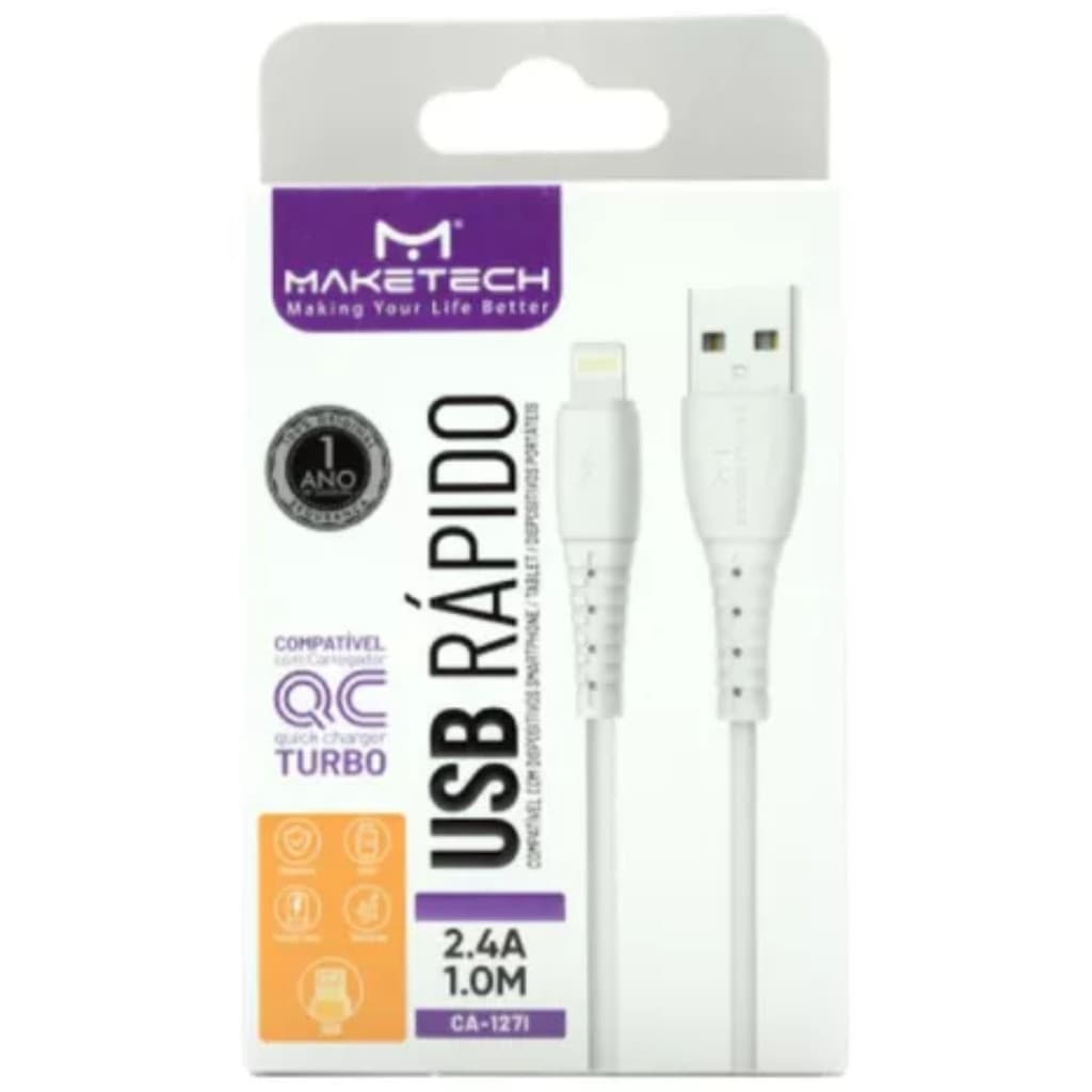CABO DE DADOS LIGHTNING 1M 2.4A MAKETECH CA-127I (BRANCO)