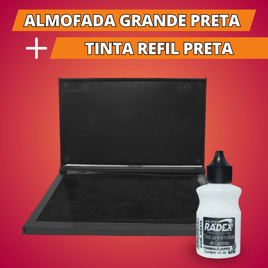 Kit Almofada Carimbo Grande 16,8 X 9,8cm Com 1 Tubo De Tinta Extra