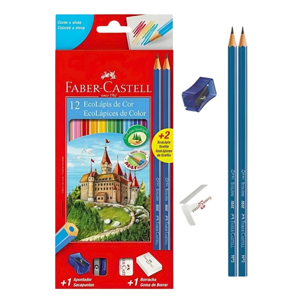 Lápis De Cor 12 +2 Cores Castell + Apontador +borracha