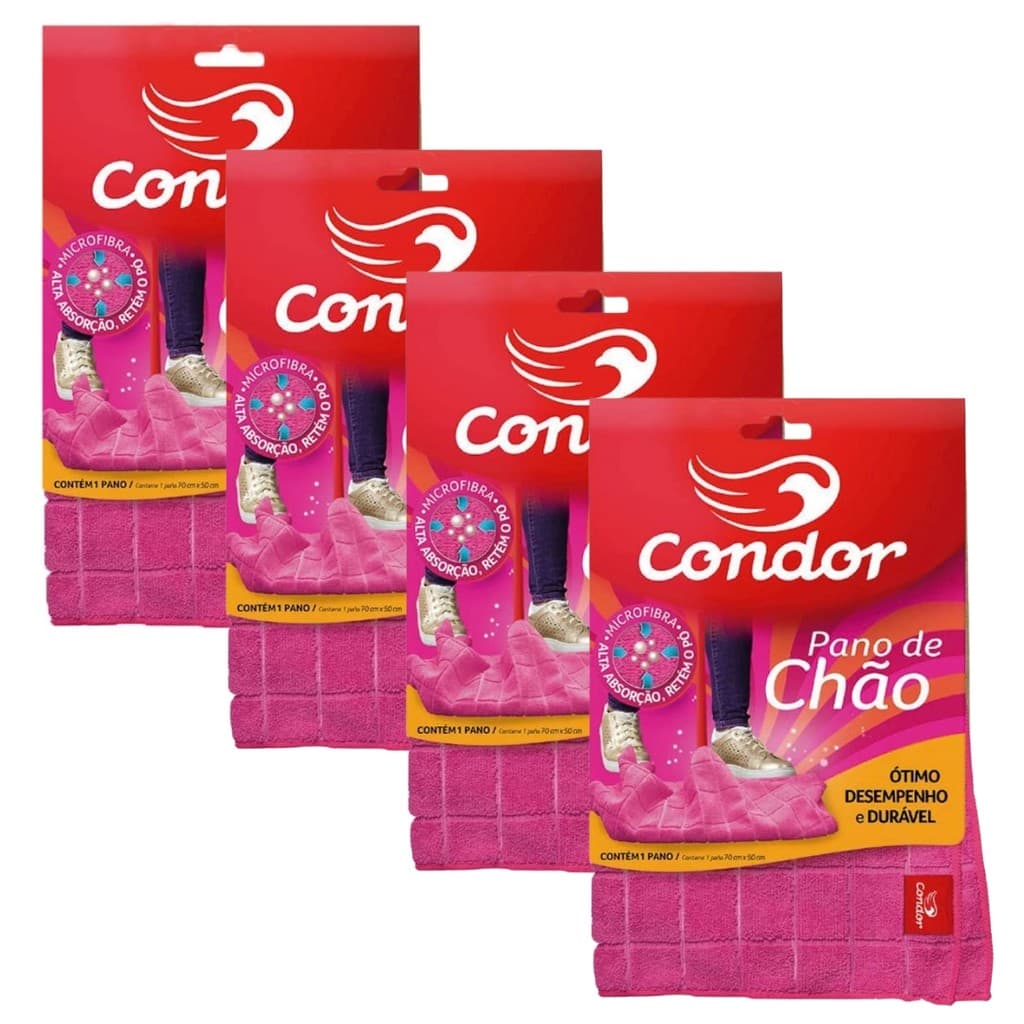 Kit 4 Panos de Chão 70x50 Grande para Limpeza Geral Pisos Janelas em Microfibra Condor 1676
