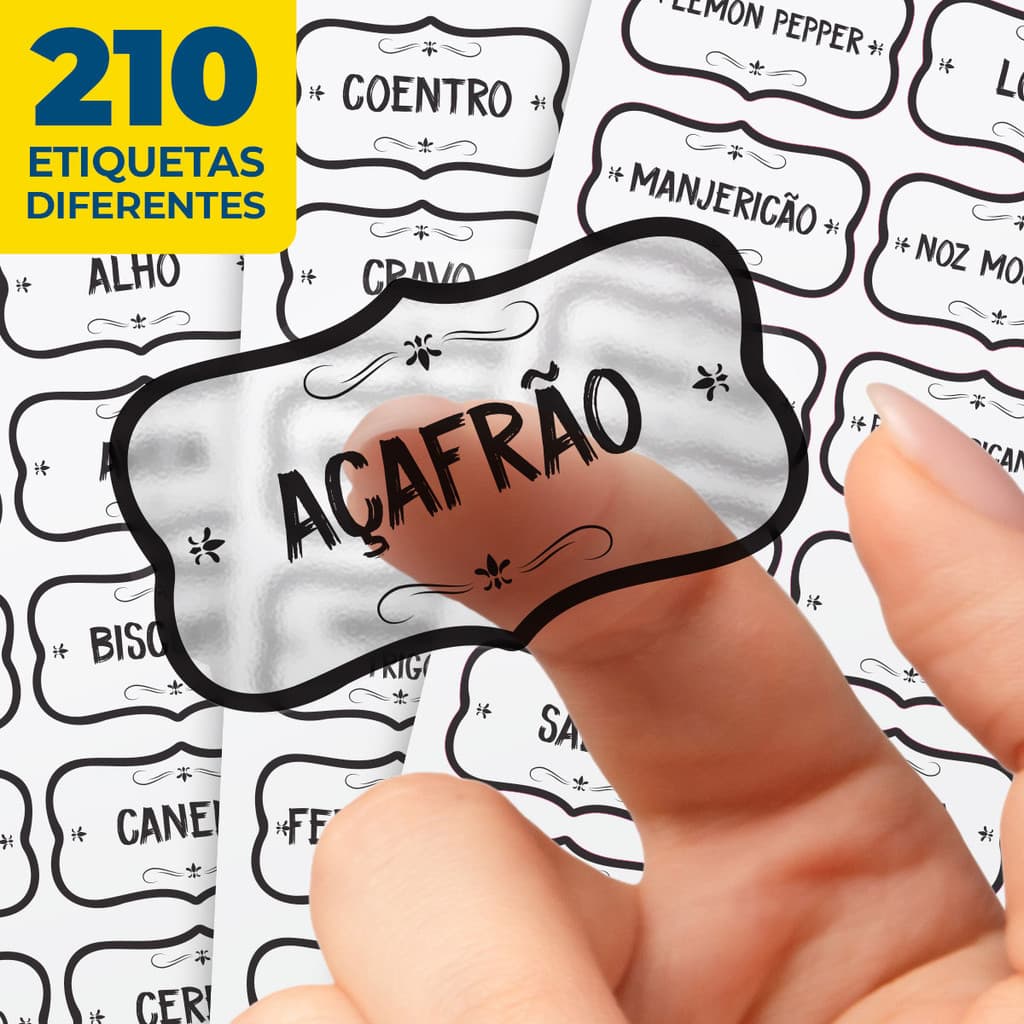 Etiquetas para Temperos - 210 un. Vinil Transparente 5x3cm - Adesivo Para Potes de Mantimentos